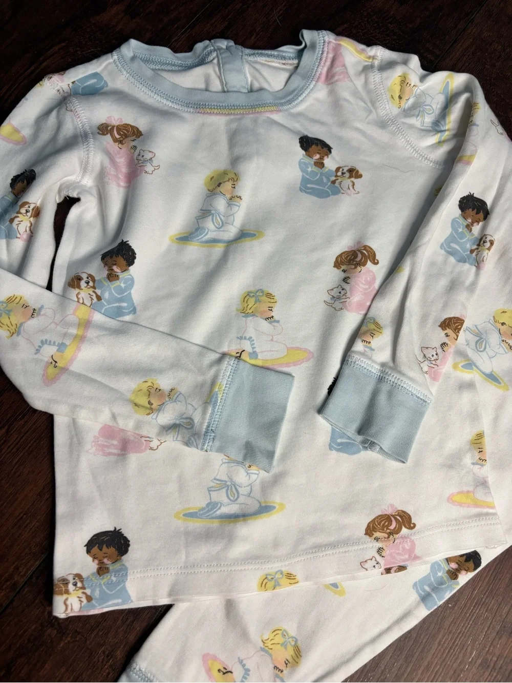 Kids White Pajama Set with Pastel Character Print
